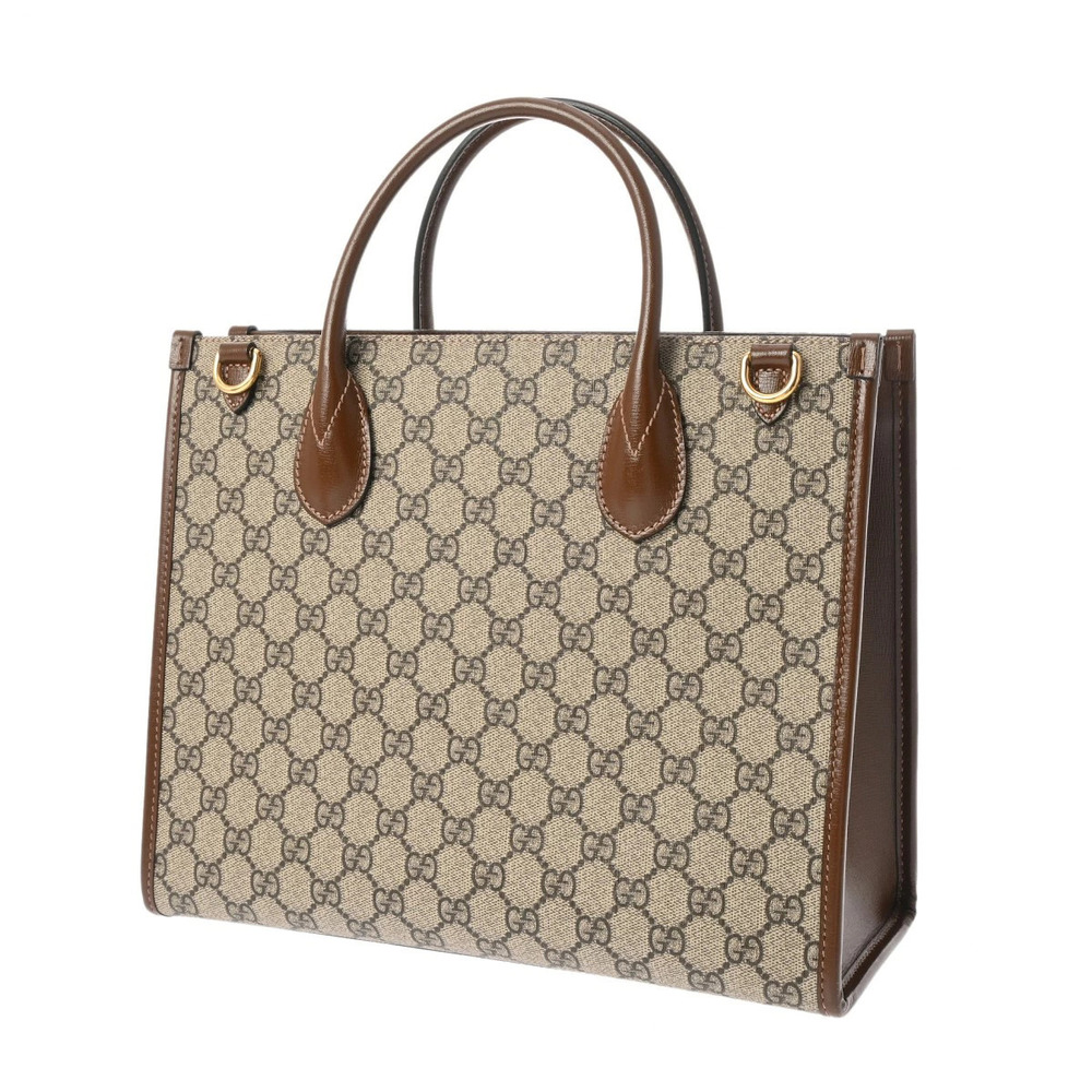 Gucci Tote GG Leather Supreme Bag Brown Beige